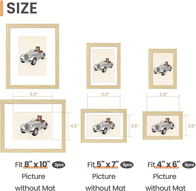 upsimples 19 Pack Picture Frames Collage Wall Decor for Mounting or Tabletop Display, Photo Gallery Frame Set for Family, Multi Sizes Including 8x10, 5x7, 4x6, Natural