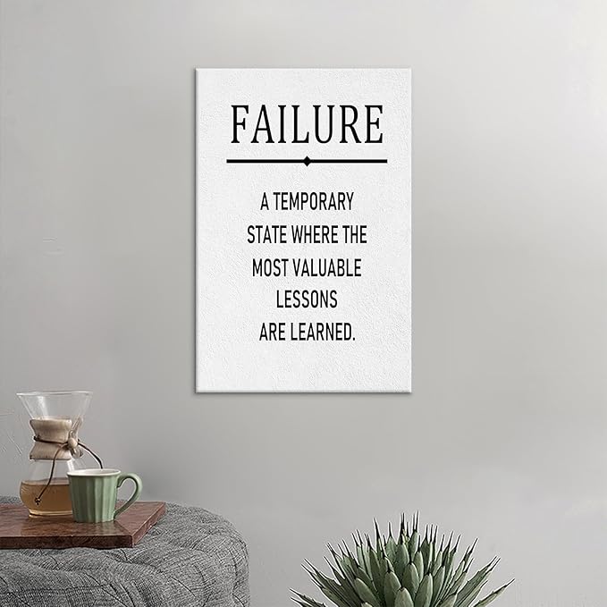 Inspirational Canvas Wall Art Home Decor Poster Print Temporary Failure Motivational Entrepreneur Picture Painting Artwork for Modern Home Teens Bedroom Classroom Ready to Hang [12''W X 18''H]