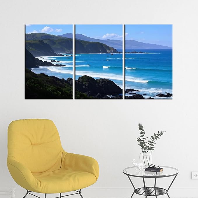 Ocean Scenery Canvas Wall Art Nature Landscape Picture Painting Beautiful Coastline Poster Print Artwork for Home Bedroom Office Gallery Wall Decoration Stretched and Framed [48''Wx24''H]