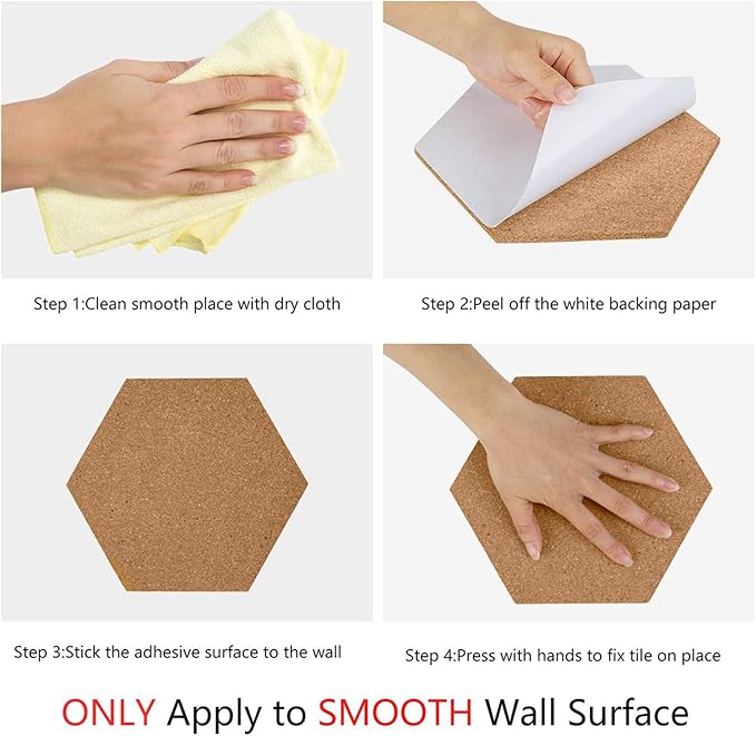 HBlife Hexagon Cork Board Tiles 10 Pack Self-Adhesive Corkboards for Wall Pin Board Decorative Bulletin Board for Office Home Kitchen with 50 Multi-Color Push Pins