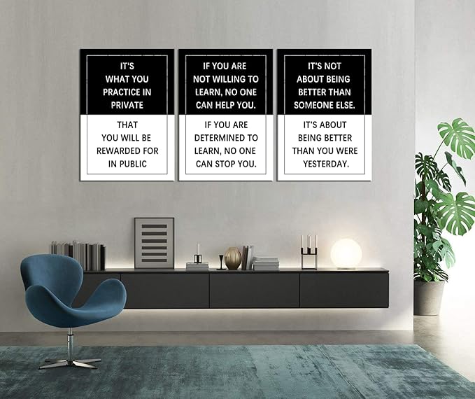 3 Piece Practice Inspirational Poster Entrepreneur quote Motivational Wall Art Canvas Prints Artwork for Office Living Room Modern Home Decor Painting Pictures Stretched and Framed[60''Wx 28''H]