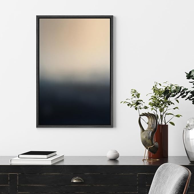 SIGNFORD Framed Canvas Print Wall Art Dark Eclipse Abstract Rich Chocolate and Burnt Umber Abstract Illustrations Modern Art Decorative Relax/Zen for Living Room, Bedroom, Office - 24"x36" Black