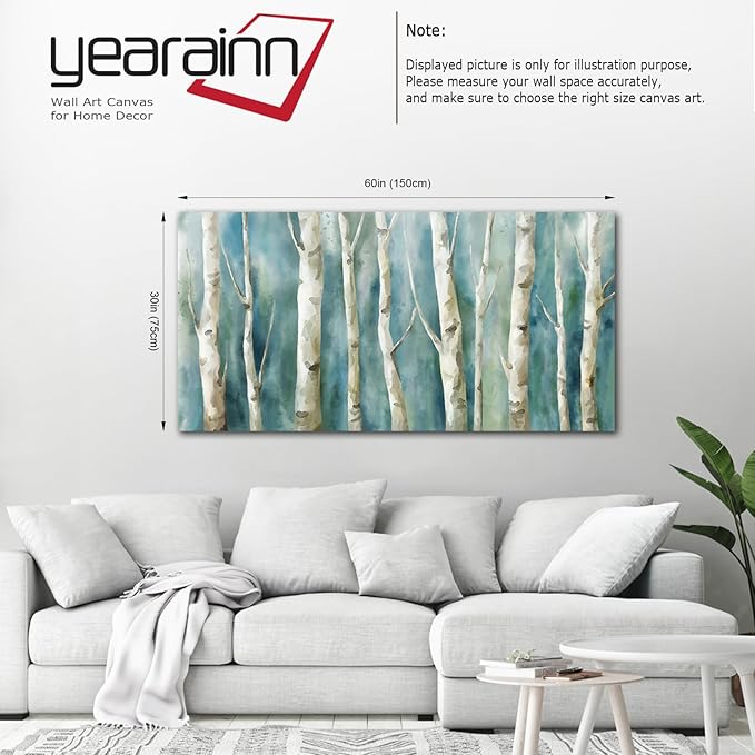 yearainn Birch Trees Canvas Wall Art - Abstract Birch Pictures for Wall Decor Modern Turquoise Canvas Painting Nature Printing Artwork for Living Room Bedroom Home Office Wall Decoration 29" x 58"