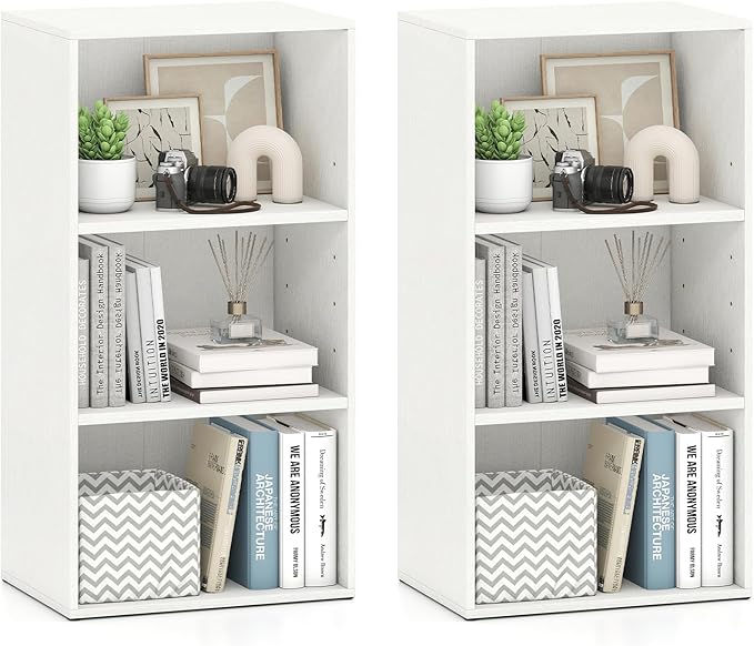 Giantex 2 Pieces 3 Shelf Bookcase, Book Shelves Open Cube Storage Cabinet Multi-Functional Home Office Bedroom Furniture Display Bookcases, White