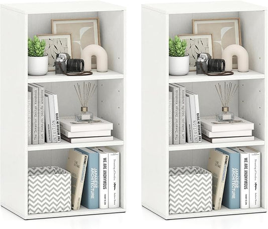 Giantex 2 Pieces 3 Shelf Bookcase, Book Shelves Open Cube Storage Cabinet Multi-Functional Home Office Bedroom Furniture Display Bookcases, White