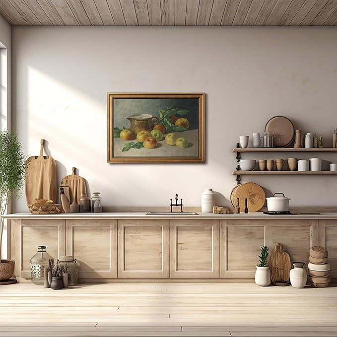 Gold Framed Wall Art Vintage Canvas Wall Art Harvest Apples Still Life Artwork Prints Picture for Living Room Bedroom Farmhouse Bathroom Office Decor, 16x24