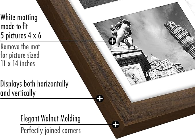 Americanflat 4x6 Collage Picture Frame with Shatter-Resistant Glass - Fits Five 4x6 Photos or Use as One 11x14 Picture Frame - Signature Collection - Collage Frames for Wall Display - Walnut