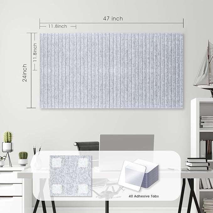 Large Cork Board for Office, 8 Pack Felt Wall Tiles with Slat Wall Paneling and Safe Removable Adhesive Tabs, Felt Bulletin Board Pin Board Cork Boards for Walls - Gray Marble
