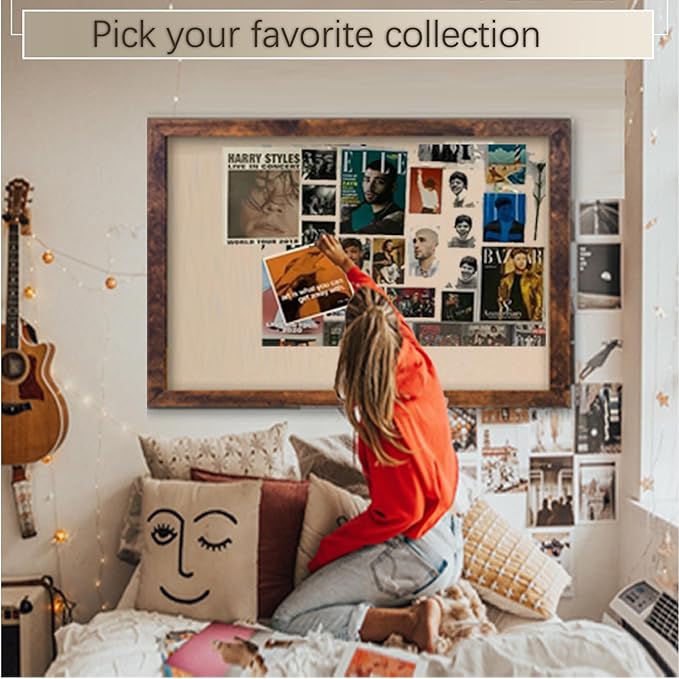 Large Magnetic Bulletin Board 43 x 31 Inch for Wall,Rustic Framed Cork Board with Linen for Home Office School,with 4 Push pins, 4 Magnets