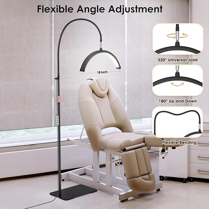 Half Moon Light for Lash Tech, Flexible Lash Lamp with Phone Holder for Eyelash Nail Art Tattoos Skincare, LED Floor Lamp Esthetician Light with 5 Color Temperatures & Brightness Setting