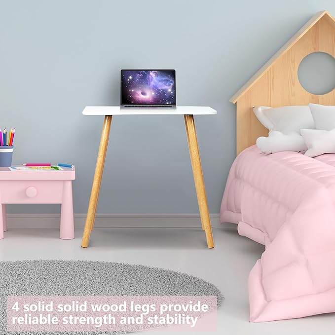 Computer Desk,Modern Ergonomic Arc Design Thickened Plate Spacious Desktop Computer Desk,Furniture Solid Wood Work Writing Home Office Table,Heavy Duty Study Writing Desk White