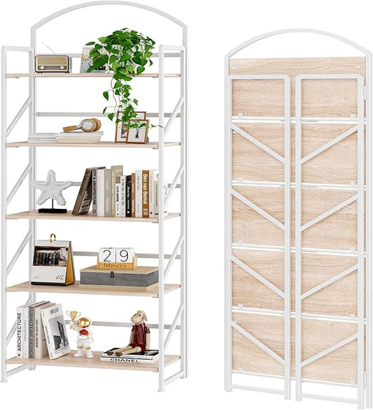 BHG No Assembly Folding Bookshelf for Living Room,Semicircle Collapsible Book Shelf for Home Office, Portable Bookcase Storage Organizer Rack Shelves