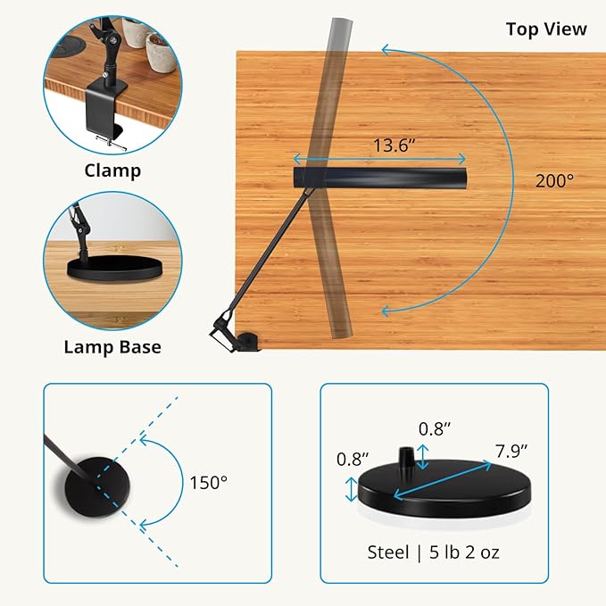 UPLIFTDESK E7 LED Desk Lamp - Adjustable 3 Color Modes, Dimmable Home Office Desk Light for Standing Desk, Dual Monitors, Aluminum Task Lamp (Silver Base)