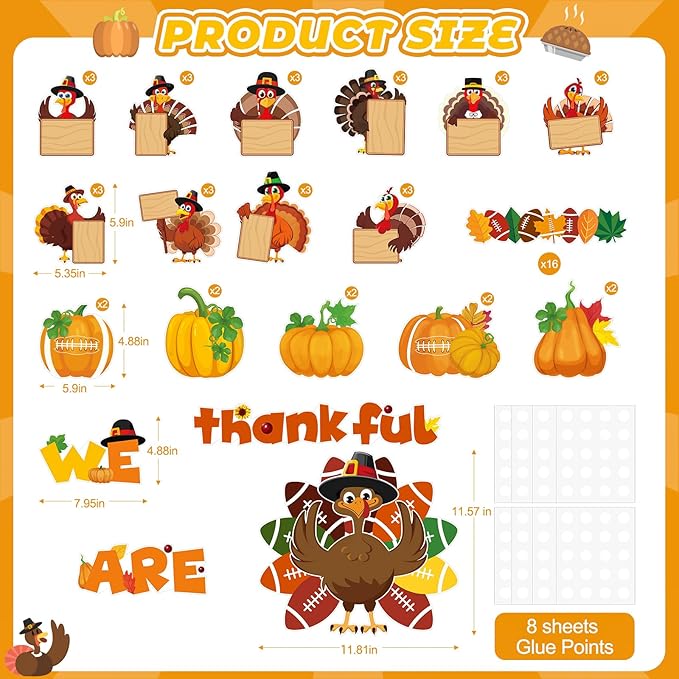 Thanksgiving Bulletin Board Decorations, Fall Classroom Decorations Set, Turkey and Fall Themed Bulletin Boards Decor for Classroom Elementary Middle High School (Football Turkey)
