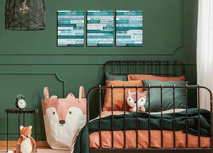aburaeart Motivational Quotes Teal Wall-Decor - Canvas Wall Art For Living Room - 3 Piece Wall Decor Ready To Hang Size 12" x 16"