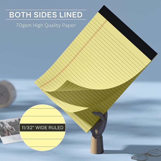 4 Pack Yellow Notepads 8.5x11 Yellow Legal Pads 30 Sheets Perforated Yellow Pads Paper Wide Ruled Writing Pad 70gsm Premium Thick Paper Double-Sided Printing Note Pads for Students, Office, Business