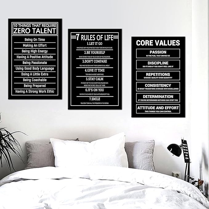 Core Values Motivational Canvas Wall Art Poster Painting Inspirational Entrepreneur Quotes Home Decor Inspiring Picture Prints Artwork for Modern Living Room Framed Ready to Hang [48''Wx 24''H]