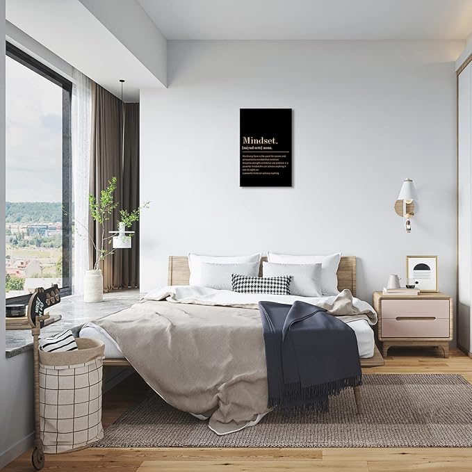 BWSPACE Mindset is Everything Wall Art Office Decor Motivational Quotes Canvas Wall Art Prints Entrepreneur Bundle Set 1 Pieces Inspirational Wall Art Decorations for Home