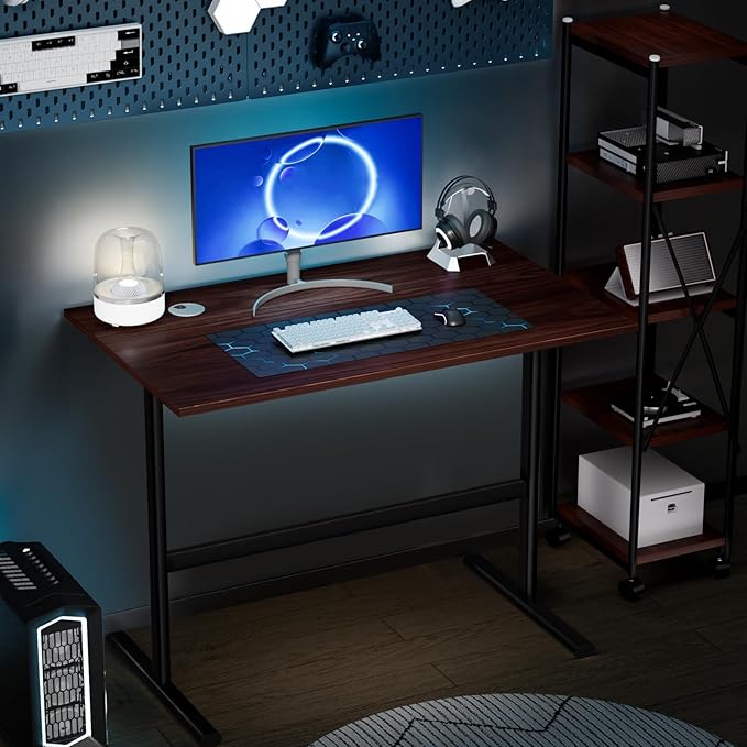 YOXIER Computer Desk, I-Shaped Office Desk, 39 Inch Small Computer Desk for Home Office, Bedroom Student Study Table, Writing Table with Table Cable Hole for Small Spaces 100cm