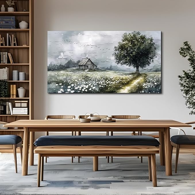 ERQINHUA Gray Large Canvas Wall Art For Living Room Farmhouse Wall Decor For Bedroom Office Home Decor Field scenery Paintings Tree Landscape Wall Pictures Printed Artwork Ready to Hang 30"X60"