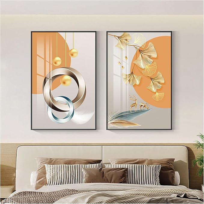 Wall Art for Office Framed Decorative Oil Painting Set Posters for Room Decorative Modern Artwork Ready to Hang 2 Pieces,O,23.6 * 15.7in