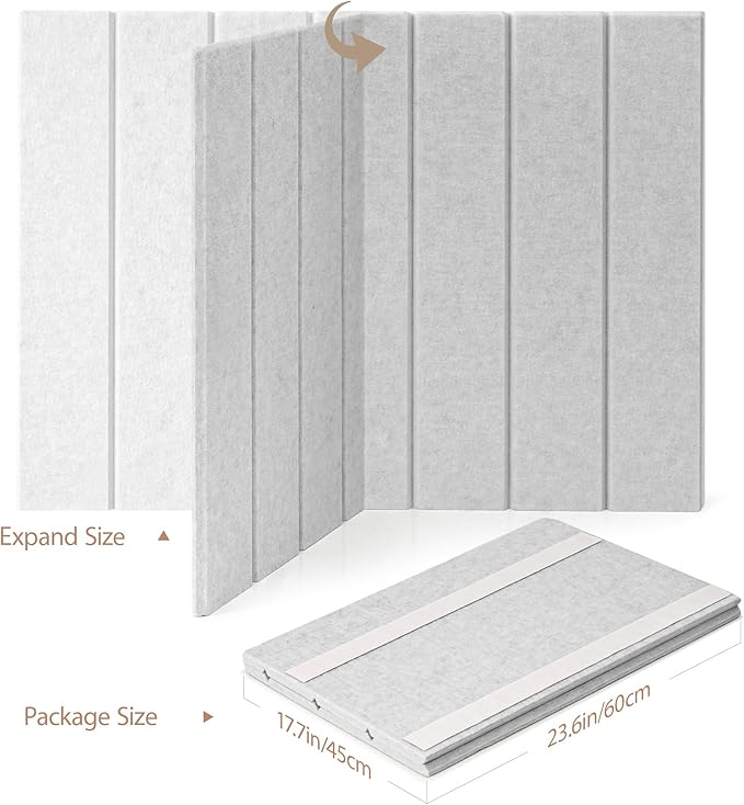 Bulletin Board, 24 x 18 inches Felt Board Decorative Pin Board, 4' x 3' Cork Board Alternative for Wall, Foldable Photo Board with 20 Pushpins - Light Gray Stripes