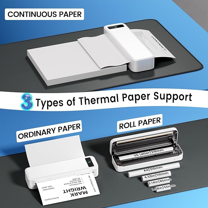ASprink Portable Printers Wireless for Travel,M835 Inkless Thermal Printer Support 8.5" X 11" US Letter, Compatible with iOS/Android/PC/Phomemo APP, Mobile Travel Printer for Home,Car,Office,300DPI