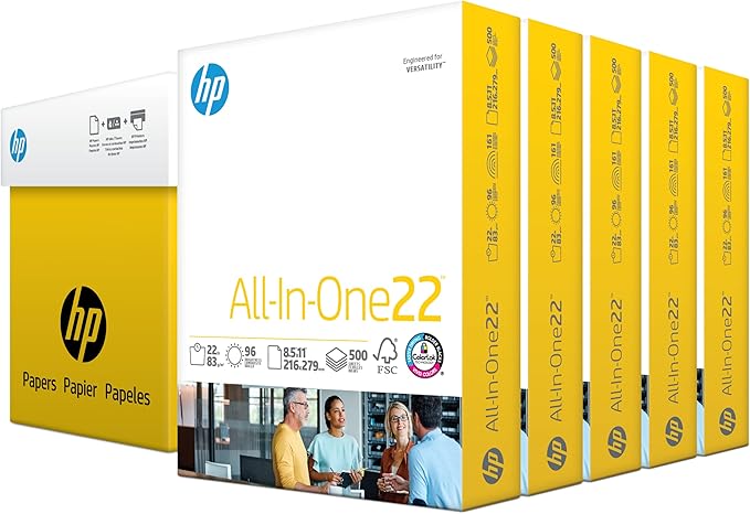 HP Papers | 8.5x 11 Paper | All-In-One 22 lb | 5 Ream Case - 2,500 Sheets | 96 Bright| Made in USA - FSC Certified | 207000C