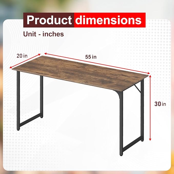 PayLessHere | 55 Inch Computer Desk | Vintage | Office Desk with Metal Frame, Adjustable Feet | Water-Resistant, Scratchproof Surface | Sturdy Writing Table for Home Office or Study | Pack of 1