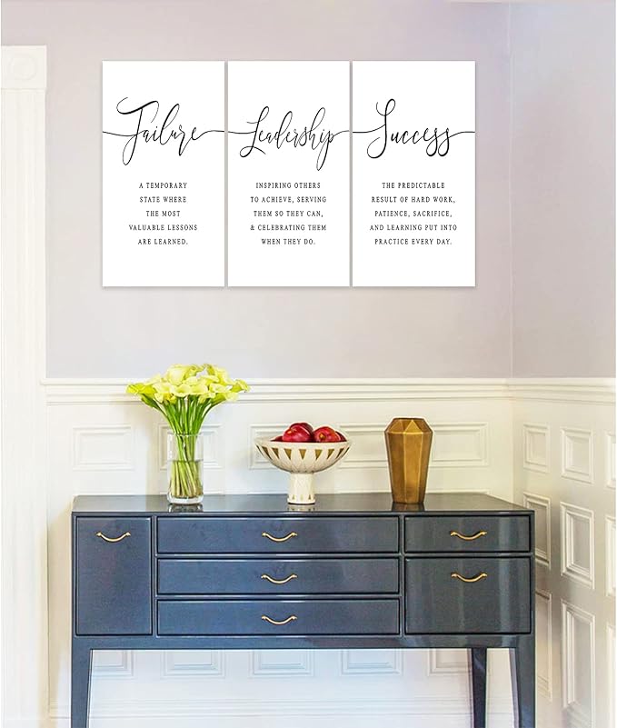 3 Piece Inspirational Canvas Wall Art, Quotes Motivational Mindset Print Pictures for Office Wall Decor, Triptych Entrepreneur Poster Framed Artwork for Women Men Home Decor Ready to Hang (36"Wx18" H)
