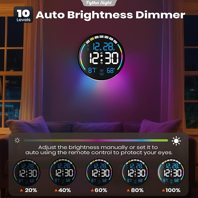 Large Digital Wall Clock with 10.3" LED Display,Alarm,Countdown Timer,DST,Temperature,Humidity,Auto-Dimming,Remote Control,Night Light for Classroom,Bedroom,Living Room,Office,Gym