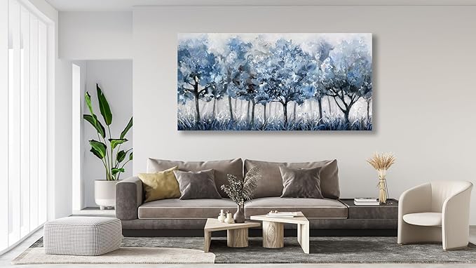 yearainn Abstract Forest Canvas Wall Art - Blue Trees Pictures Navy Botanical Painting Wall Decor Minimalist Modern Printing Artwork for Living Room Bedroom Home Office Decorations 24" x 48"