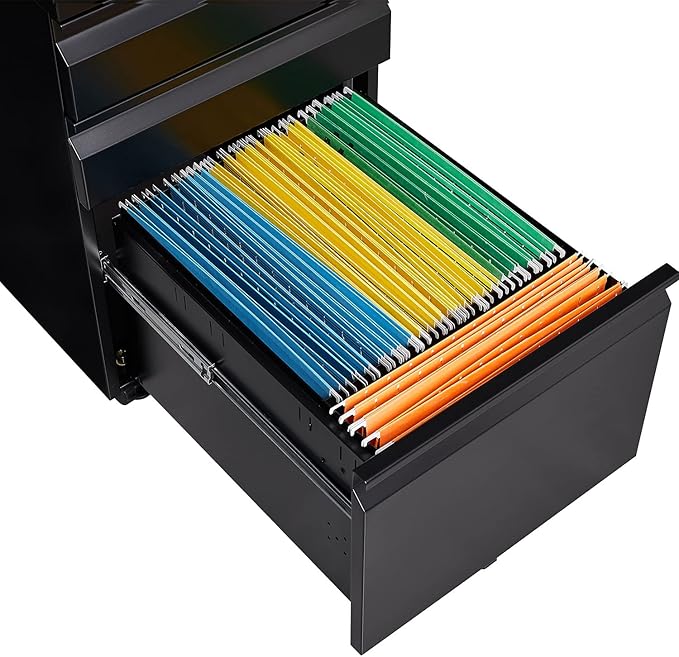 3-Drawer Mobile File Cabinets Black File Cabinet Under Desk Metal Filing Cabinet Rolling Metal Filing Cabinet for Legal and Letter Files with Anti-Tilt Design with Locking Fully Assembled (Black)