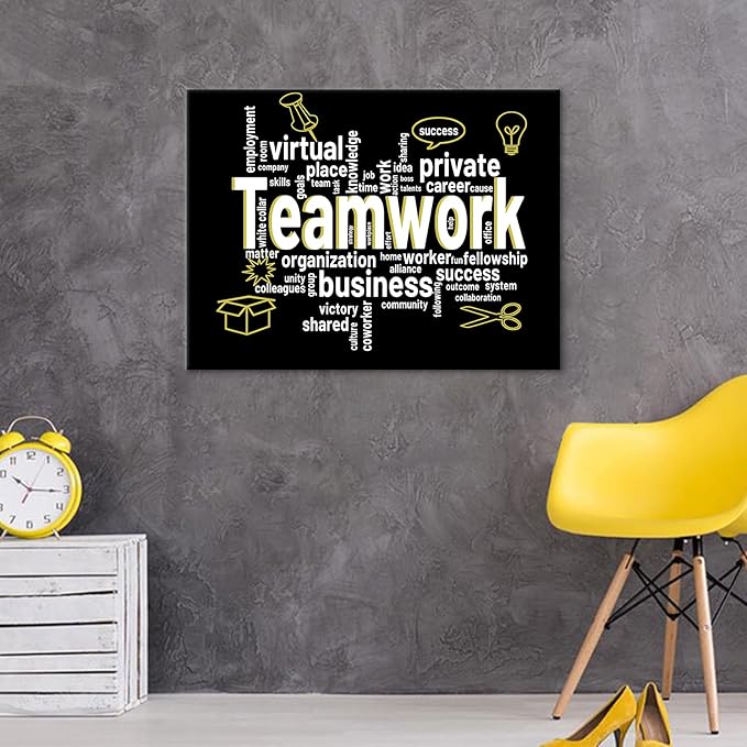 Office Teamwork Motivational Canvas Poster Wall Art Inspirational Quotes Positive Print Artwork for Modern Home Bedroom Classroom Gym Picture Wall Decoration Stretched and Framed [24''Hx18''W]