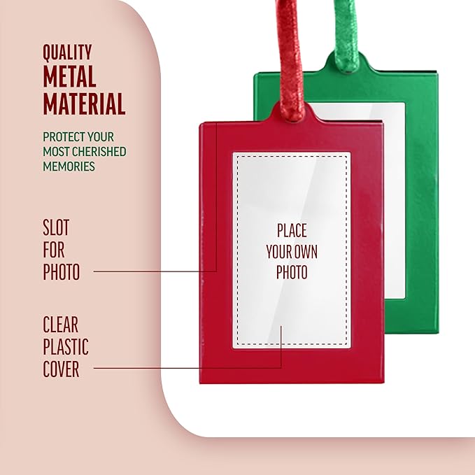 Klikel Christmas Photo Ornament Frames - Red & Green Mini Picture Frames - Set of 8 - Small Holiday Frames For Gifts or Hanging on Christmas Trees