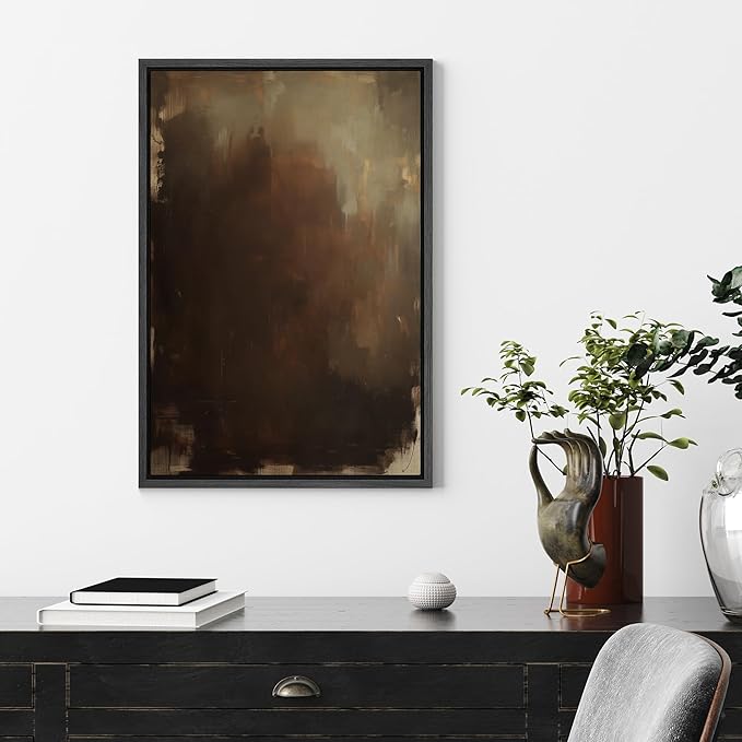 SIGNFORD Framed Canvas Print Wall Art Rustic Depth Abstract Earthy Brown and Mocha Gradient Illustrations Modern Art Decorative Relax/Zen for Living Room, Bedroom, Office - 16"x24" Black