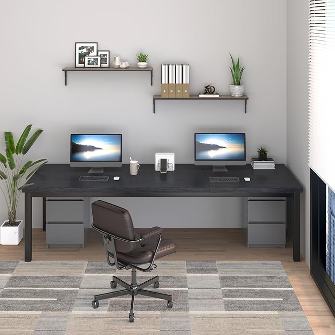 78.7 Inch Large Computer Desk, Modern Office Desk with Deep Desktop, Spacious Gaming Desk for 2 People, Study Writing Workstation for Home Office, Work from Home, Easy Assembly, Black