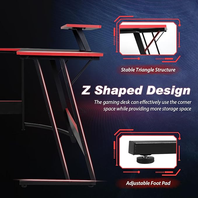 PayLessHere L Shaped Desk Corner Gaming Desk Computer Desk with Large Desktop Studying and Working and Gaming for Home and Work Place,Black