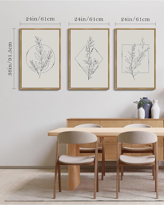Drsoum Minimalist Flower Wall Art Vintage Wall Hanging Decor Bohemain Botanical Prints Artwork for Bedroom Living Room Hallway 24x36in Natural Framed