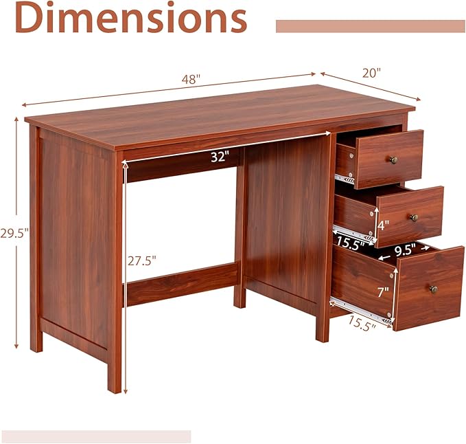 Tangkula Computer Desk with 3 Storage Drawers, Modern Home Office Desk with Storage Drawers & Spacious Desktop, Compact Writing Study Desk Laptop Desk for Bedroom, Multipurpose Computer Workstation