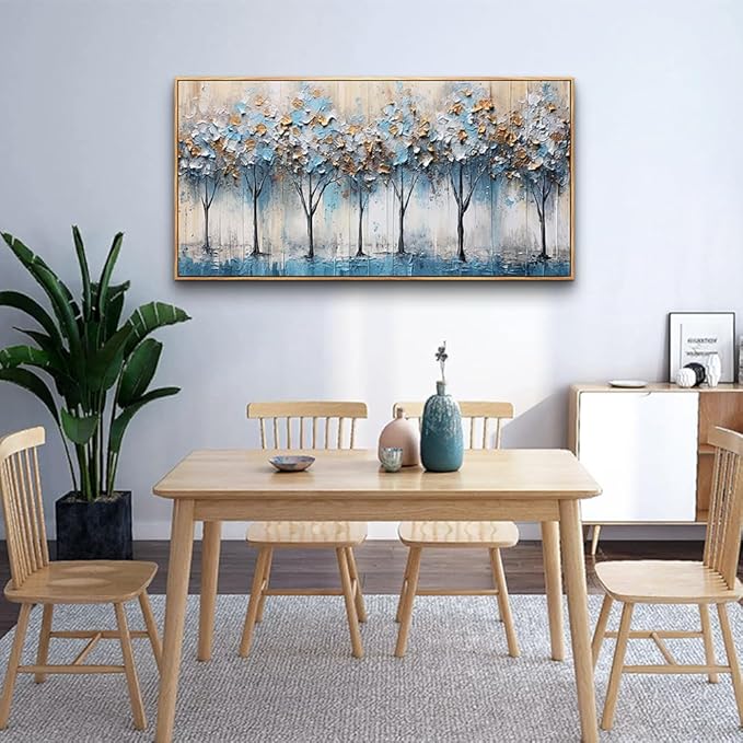 Lapremoly Abstract Wall Art For Living Room Large Wall Decor For Bedroom Modern Office Wall Posters Trees Pictures Artwork Blue Wall Painting Canvas Art Prints Vintage Wood Framed Home Decor 24x48