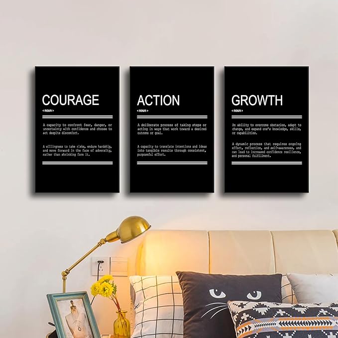 Motivational Entrepreneur Quotes Picture Painting Inspirational Canvas Wall Art Courage Action Growth Print Poster for Office Living Room Bedroom Gym Wall Decor Stretched and Framed [48''Hx24''W]
