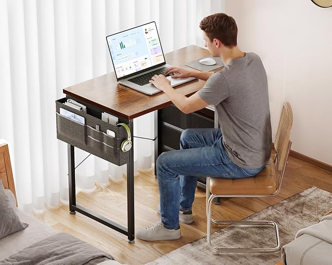 AODK 32" Small Computer Desk with Fabric Drawers, Kids Girls Teen Study Writing Desk for Bedroom, Home Office Desk with Storage Shelf & Bag for Small Space, Vintage