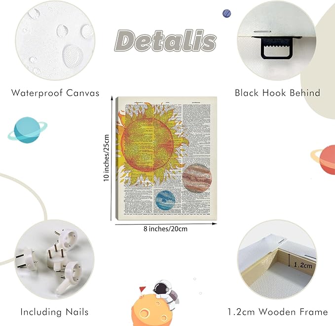 CHDITB Space Exploration Canvas Wall Art, Solar System Wall Decor, Set Of 6 Dictionary Outer Space Poster With Frame Astronaut Wall Art Universe Art Prints For Kids Room Nursery Decor (8x10 Inches)