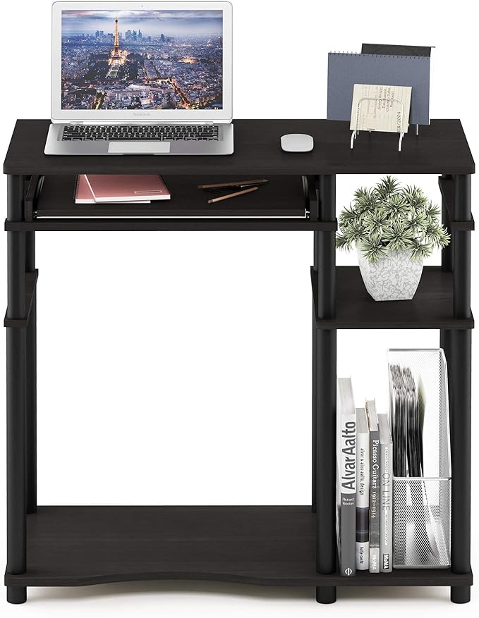 Furinno Abbott Computer Desk with Bookshelf, Espresso/Black