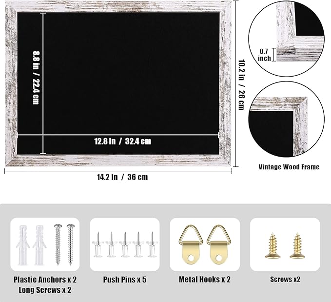 Black Felt Bulletin Board, Bulletin Boards for Walls with Wood Frame, Pin Board Vision Board for Office Home Kitchen and School with Pins, Screws, Anchors, 14.2x10.2 inches,1pc