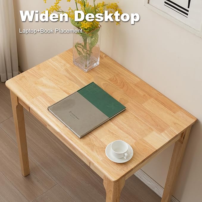 Solid Wood Desk, Gaming Study Home Office Desks for Work, Student PC Desk for Bedroom, Small Computer Desk for Small Spaces, Easy to Assemble (Wood Color, 31inch)