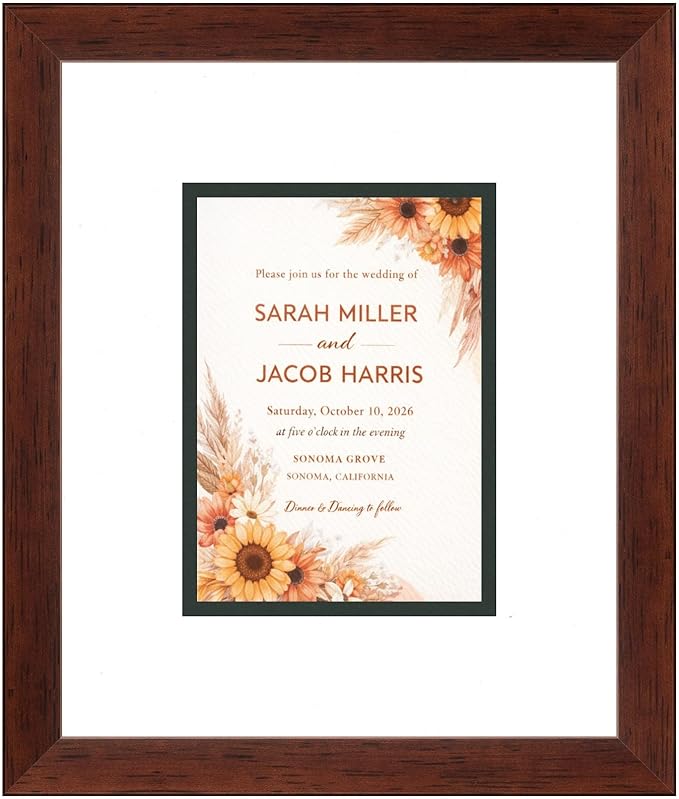Poster Palooza Wedding Invitation Picture Frame 11.25x13.25 in Brown With White and Black Double Mat for 5.5x7.5 Boutique Keepsake | USA Made
