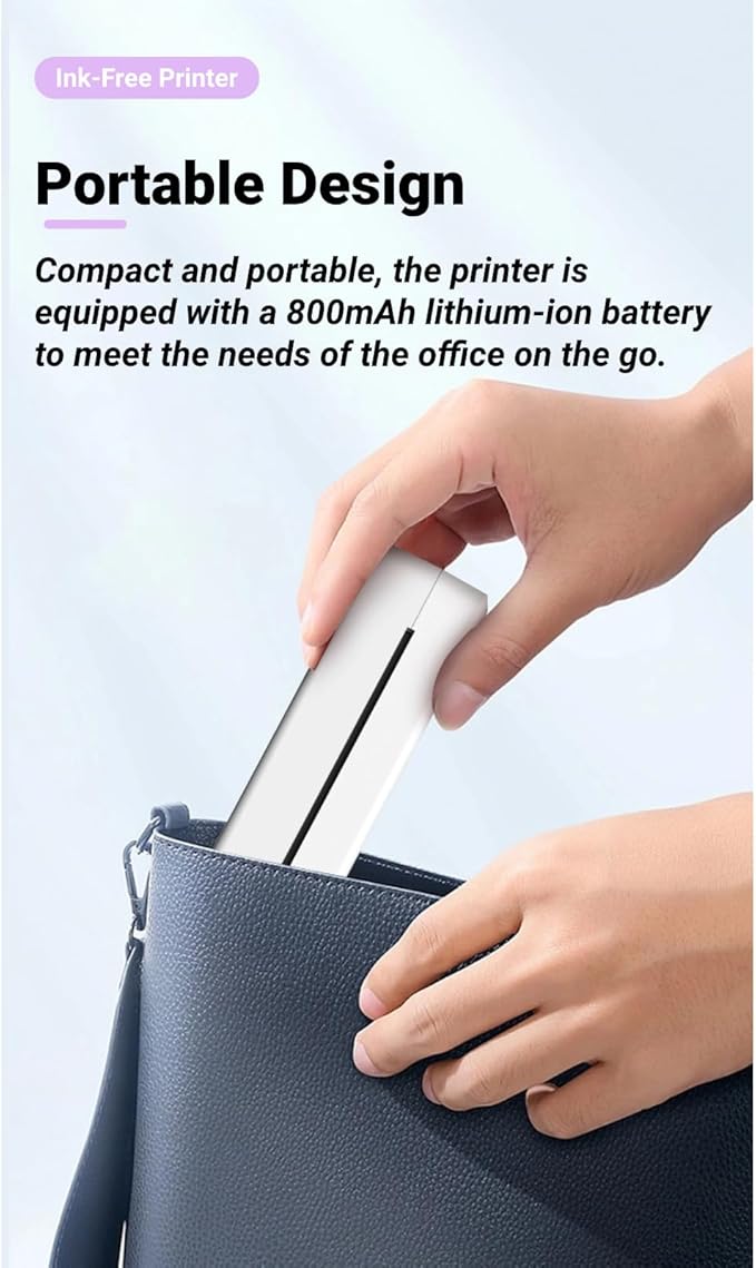 Generic Portable Printer for Travel, Bluetooth Thermal Printer Support 210MM 112MM 80MM 57MM Thermal Paper, Inkless Printer for iOS, Android & Laptop for Office Car Home,