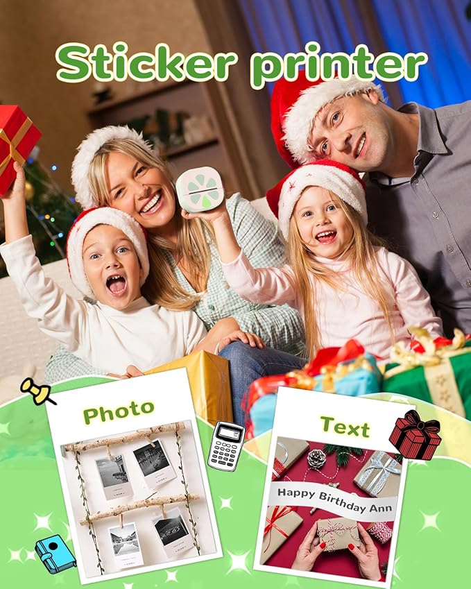Mini Sticker Printer, D20 Portable Bluetooth Inkless Thermal Sticker Maker Machine with 3 Rolls Paper, Pocket Print Pods Label Maker for iphone, Impresora Portátil for Study Note, DIY, Kids Gift